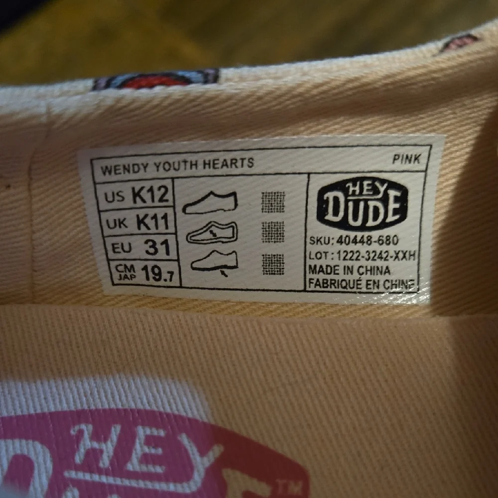 Hey Dude Kids Moccasins - Pink and Cream Heart Pattern